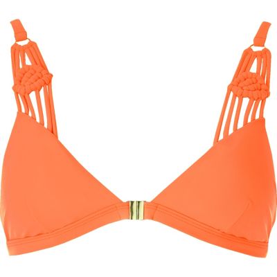 Orange macram&#233; trim bikini